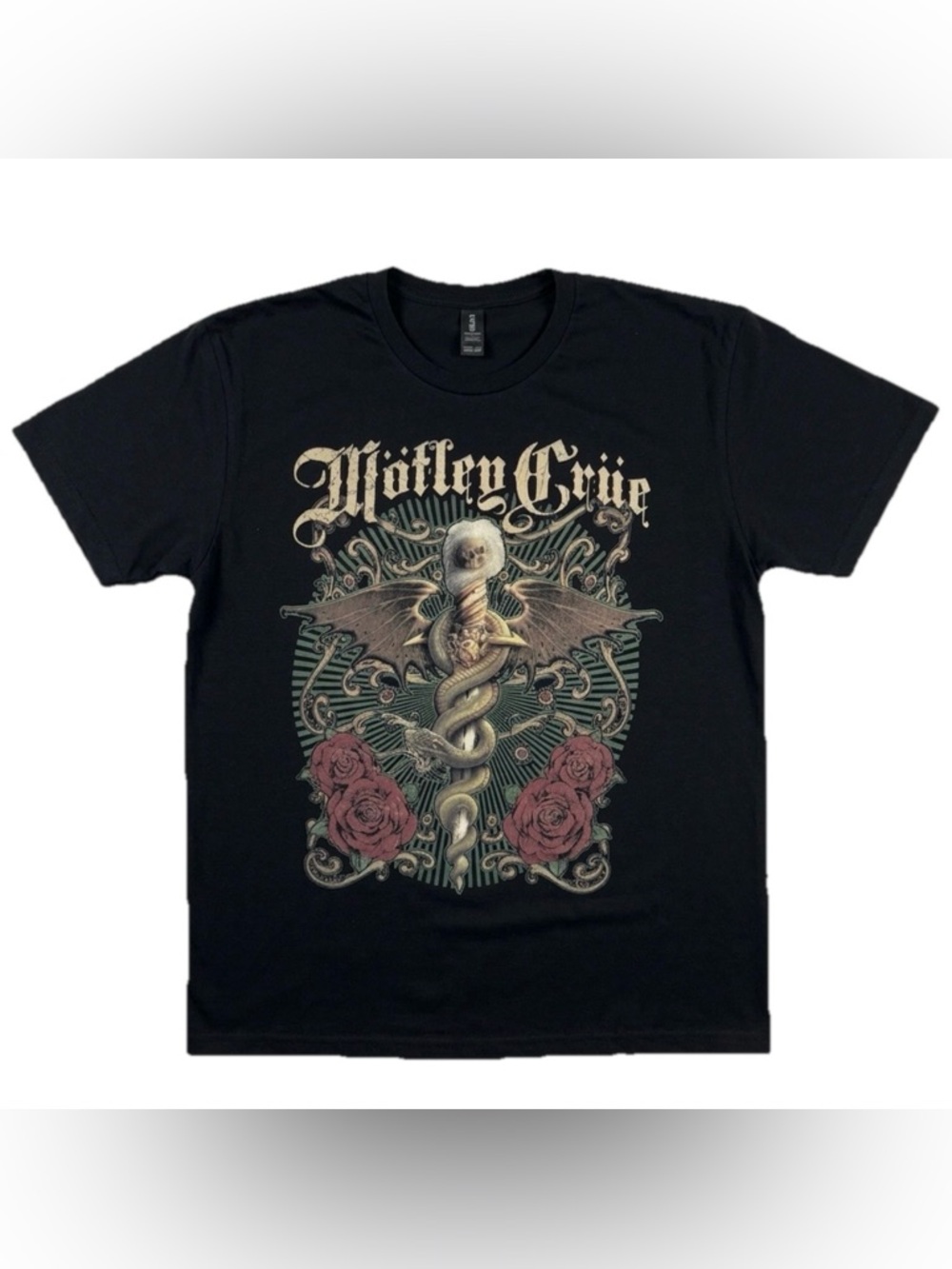 Motley Crue T-Shirt Adult Large Black Graphic Tee Dr. Feelgood Snake Gildan Soft